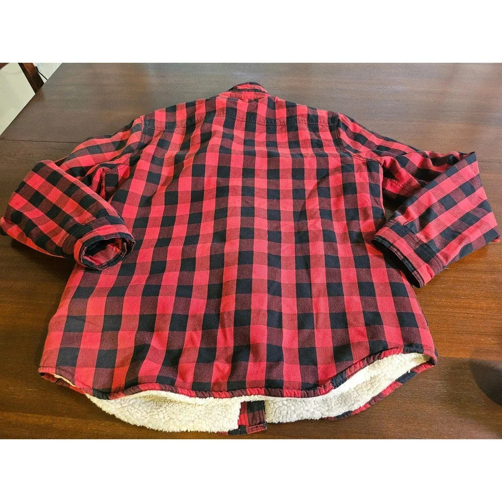 Gap Flannel Shirt Jacket Mens Large Red Buffalo Plaid Sherpa Lined Outerwear